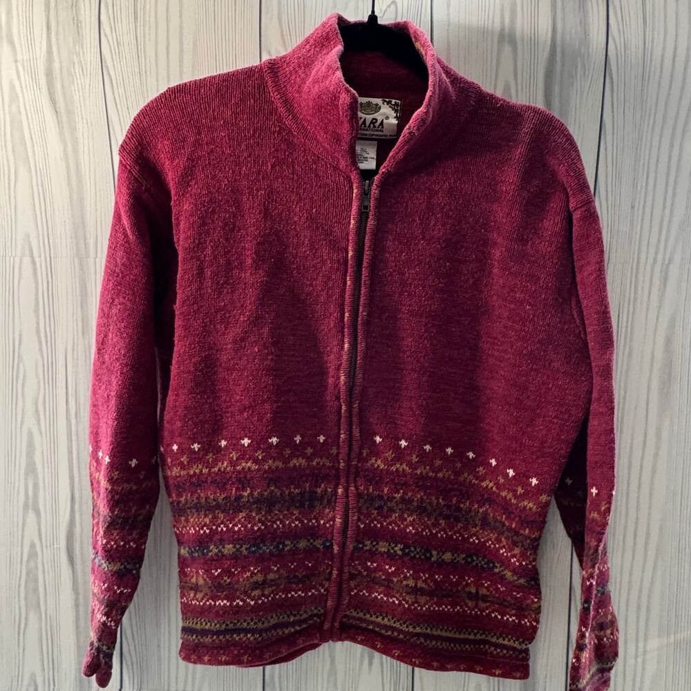 Vintage Tiara International Cardigan Sweater Fair Isle Sz Medium Snowflake Red